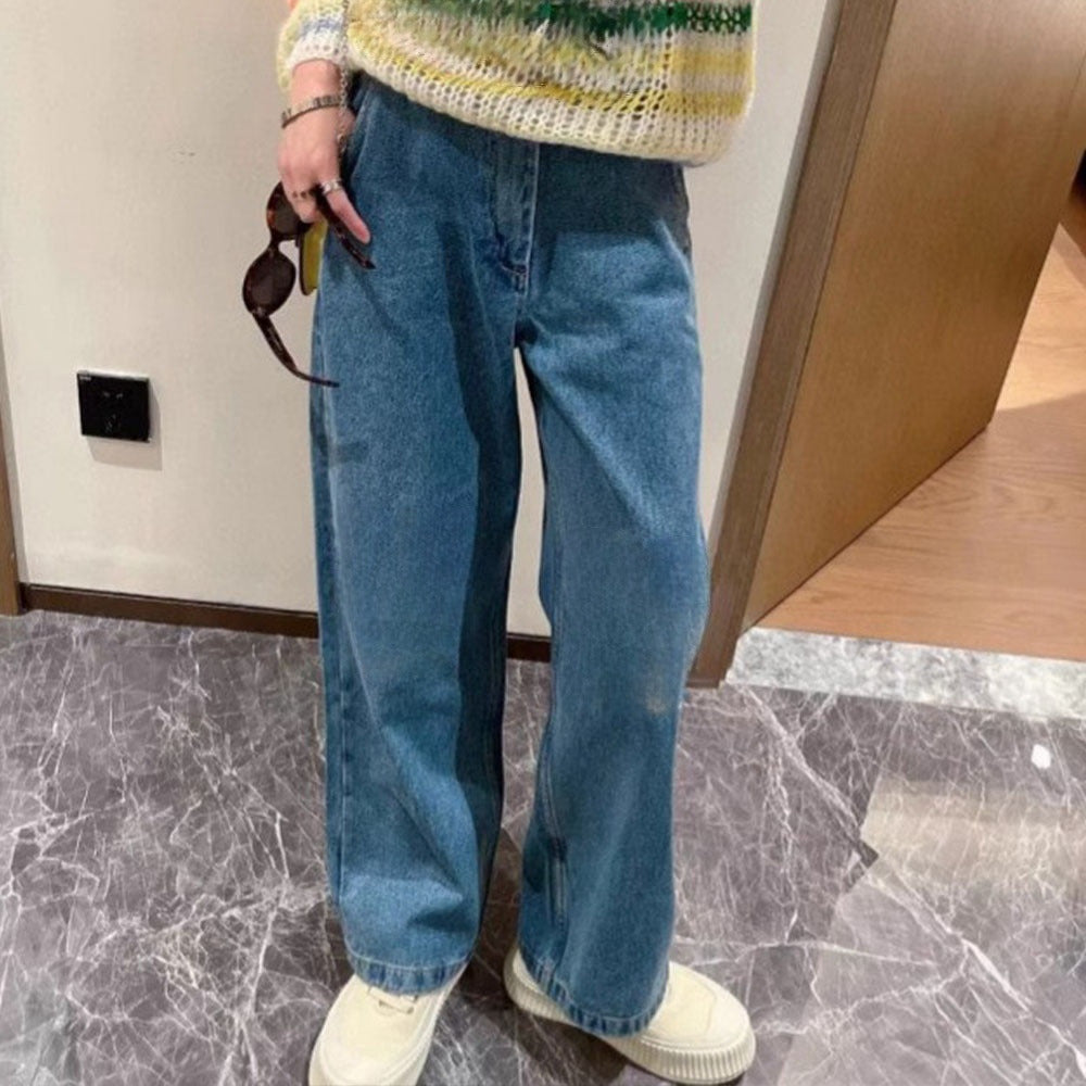 Women's new Joker High Waist Slim Straight Leg Pants Classic Embroidered Jeans