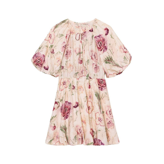 Women's 2025 fashion bubble skirt retro short-sleeved women's dress 