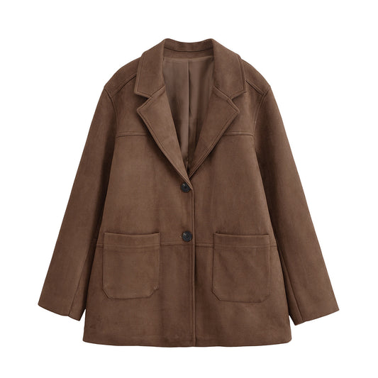 Women's 2025 new fashion loose warm suede suit jacket