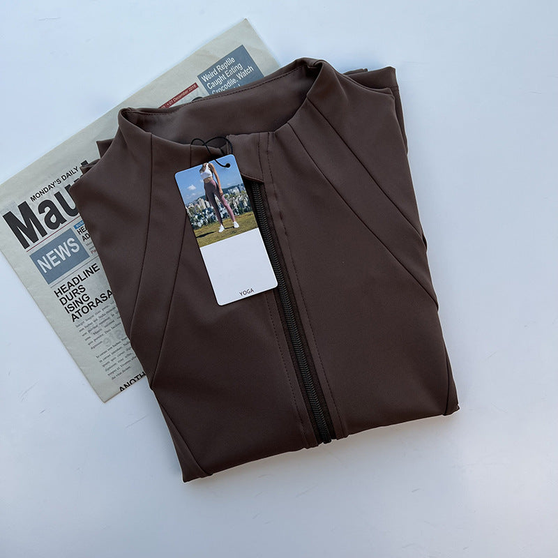 Women's New Stand-up Neck Nylon Slim Fitness Coat Soft and High Elastic Sports Cardigan Nude Pilates Yoga Clothes