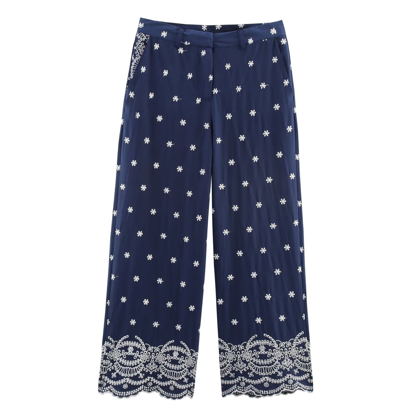 suit Women's 2 pieces New fashion loose hollow embroidery button up shirt + Pants suit