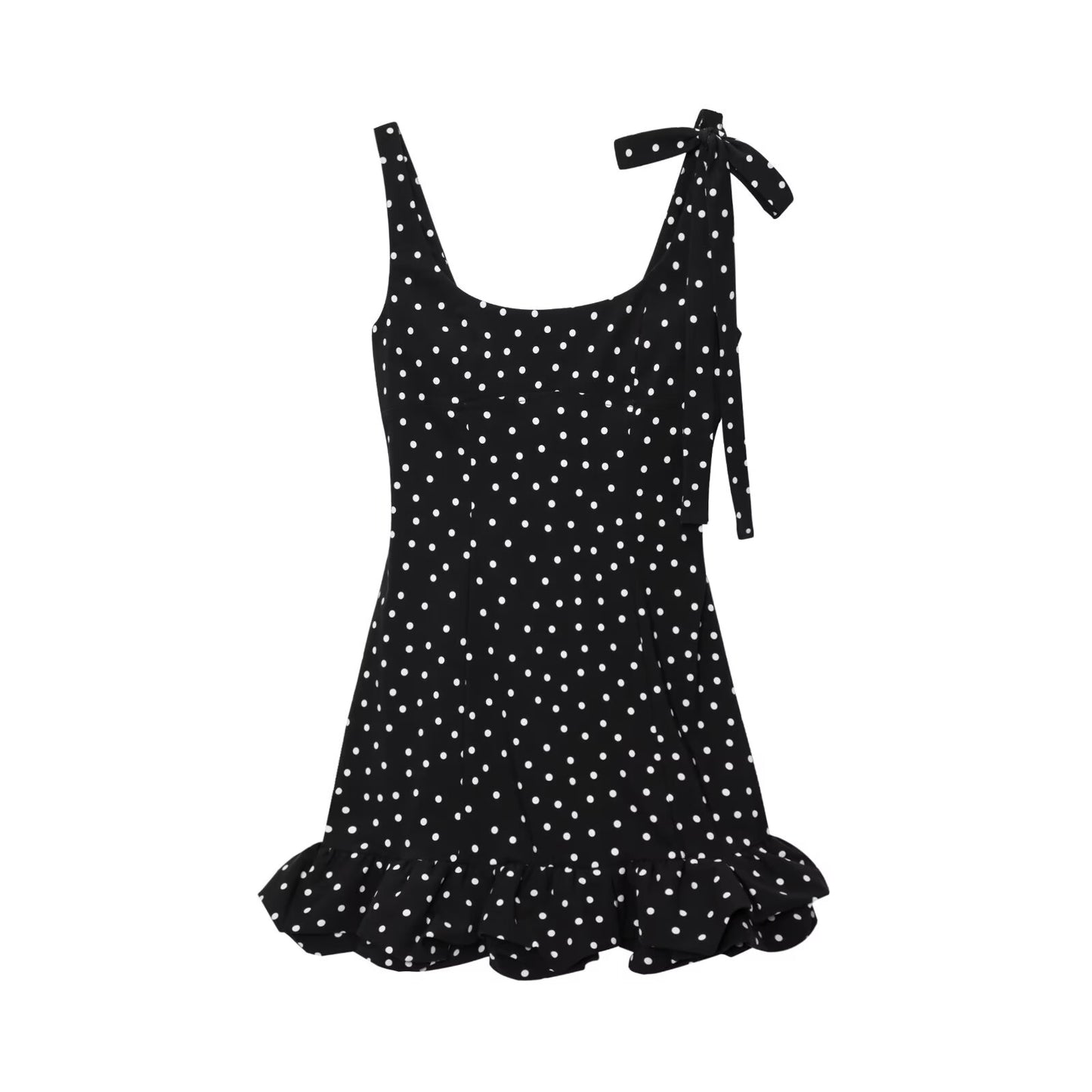 Women's summer fashion ruffle edge decoration polka dot Lace up mini dress