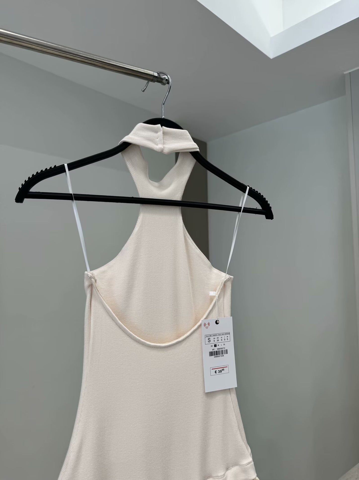 Ladies' new fashion slim backless spliced hanging neck collar MIDI dress