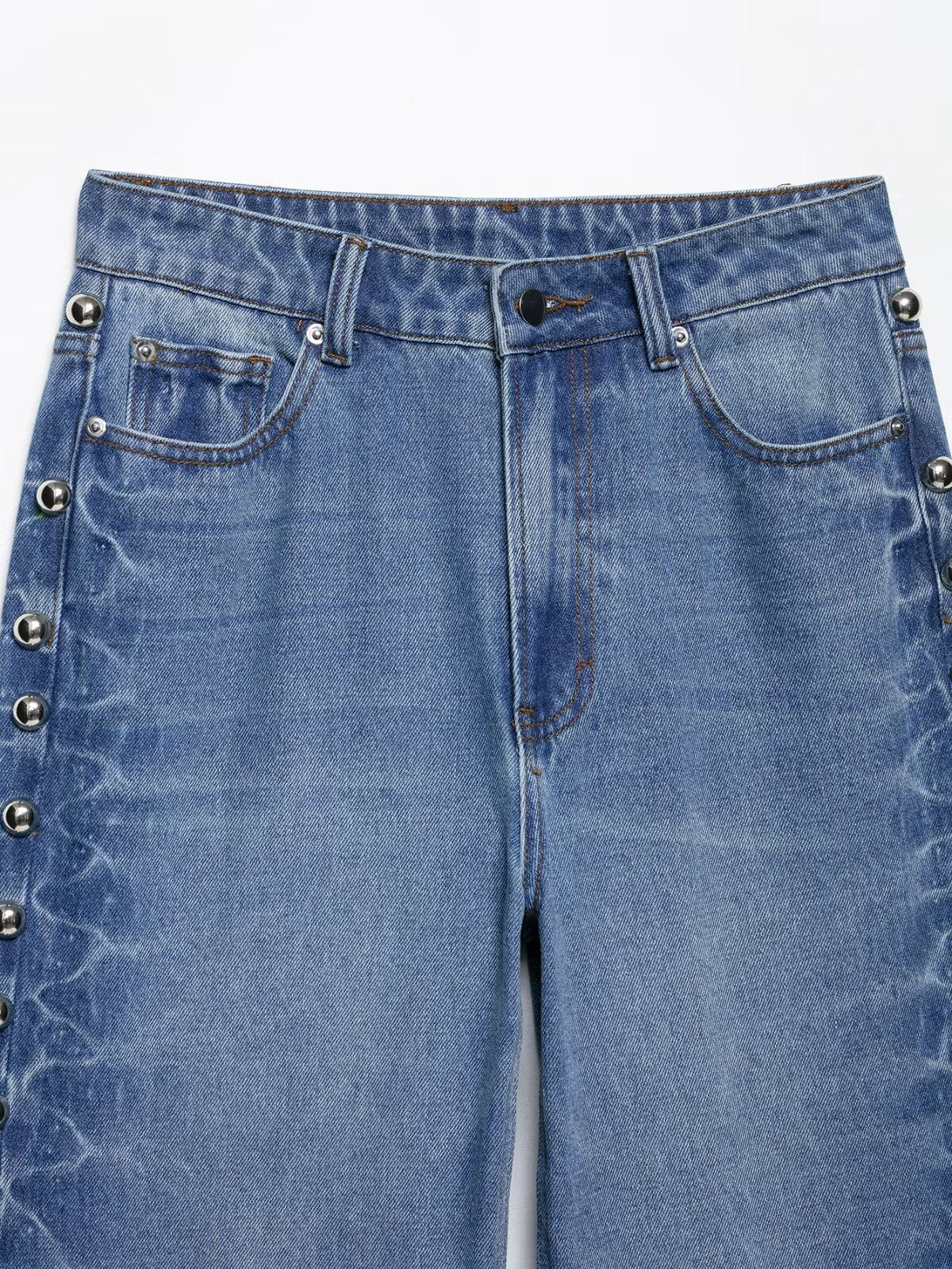 Women's 2025 new fashion rivet decoration loose high waisted Casual jeans