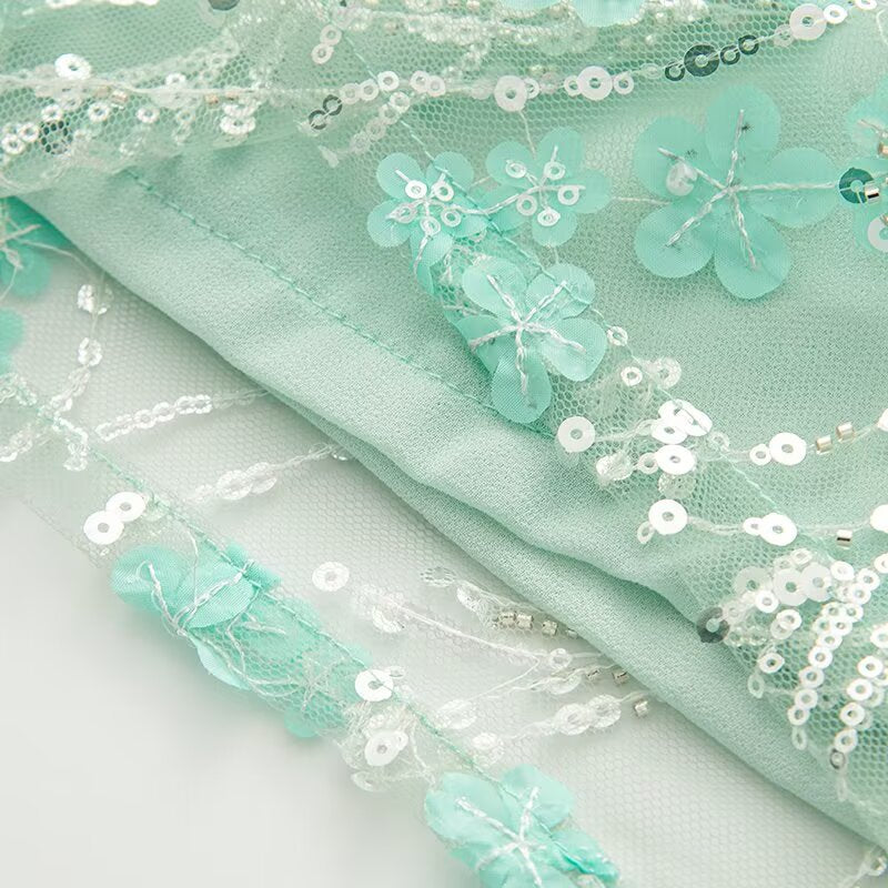 Ladies' 2025 New Fashion Flower sequin Decoration Slim Embroidered Mesh Mini Skirt