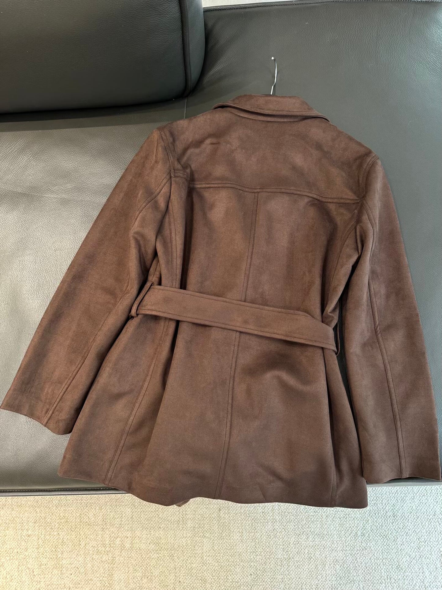Women's new fashion with Belt Anti suede effect lapel jacket Coat