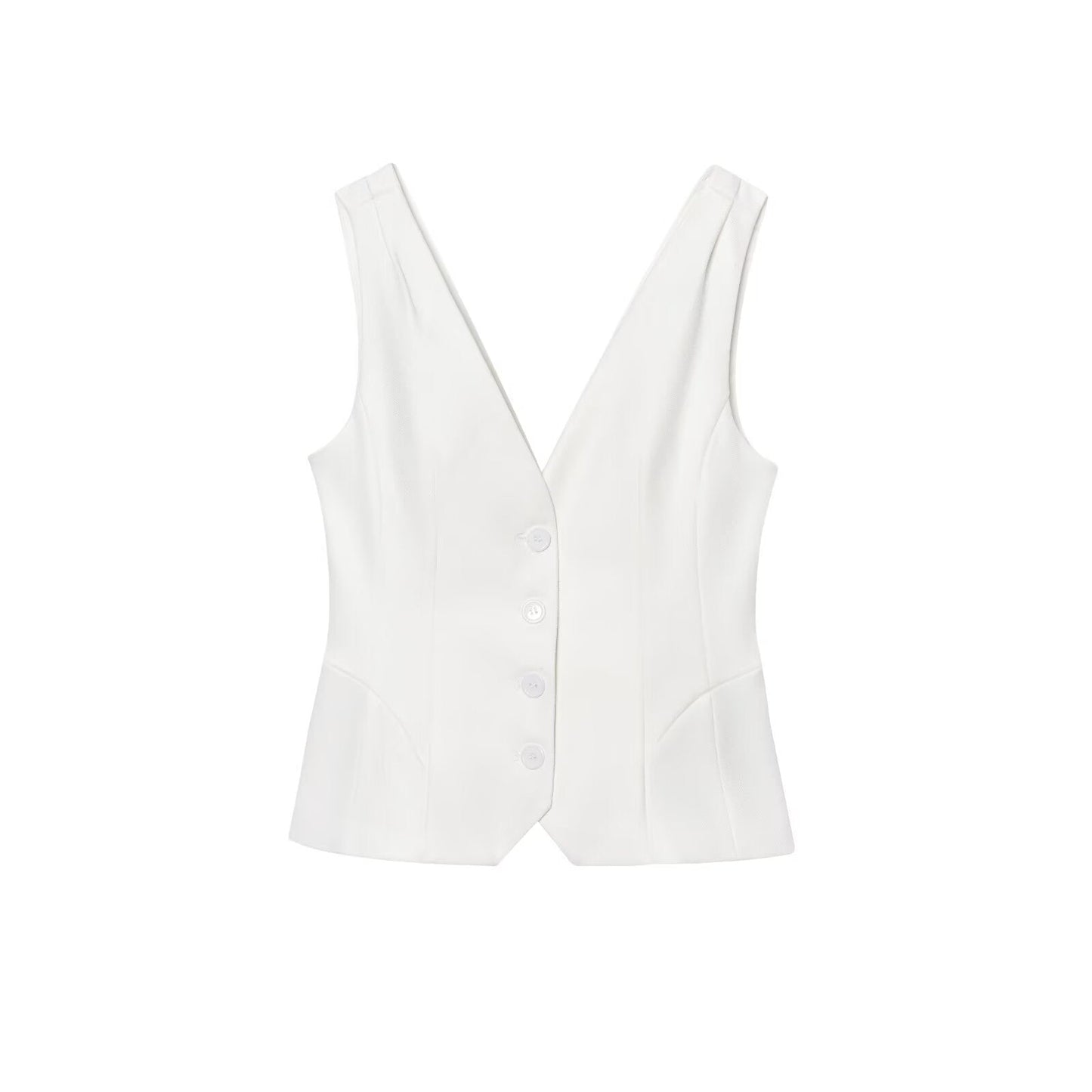 Women's new fashion slim single breasted linen blended V-neck vest