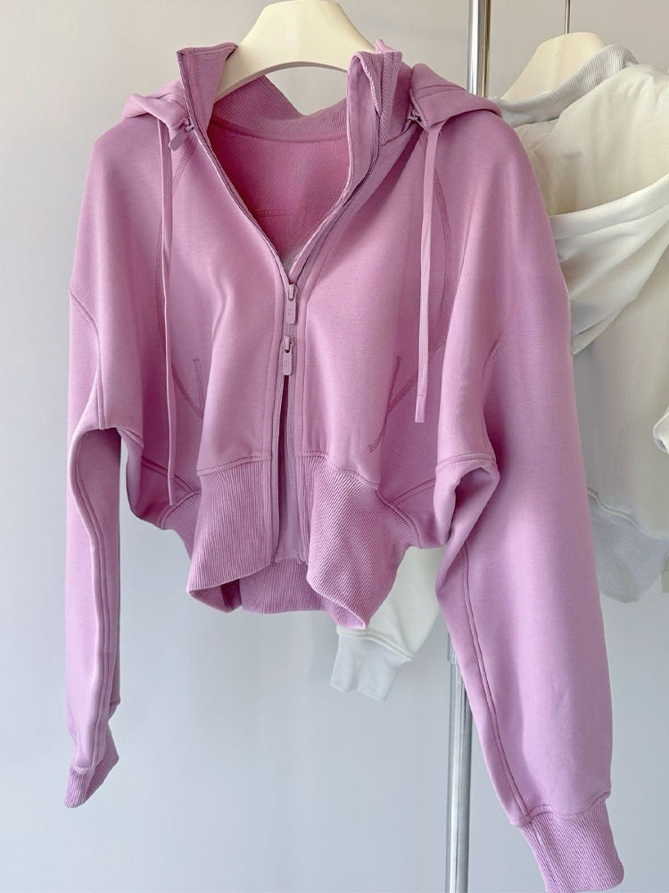 LU women's new casual versatile brushed full zip hooded sweatshirt