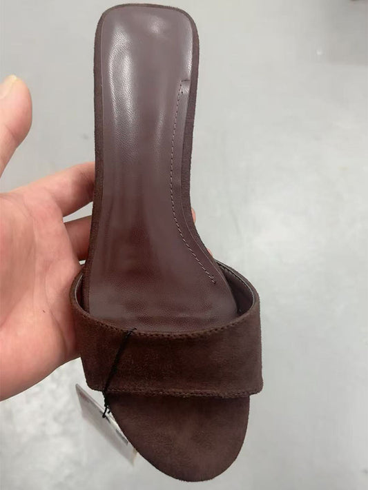 Women's 2025 New Fashion Joker Wood Wedge Suede Temperament Sandals and Slippers