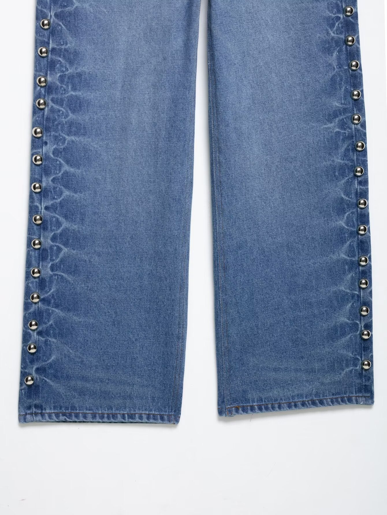 Women's 2025 new fashion rivet decoration loose high waisted Casual jeans