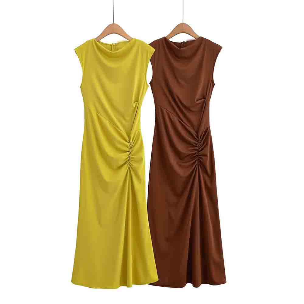 Women's 2025 New Fashion Pleated design Sleeveless Knitted Midi Dress