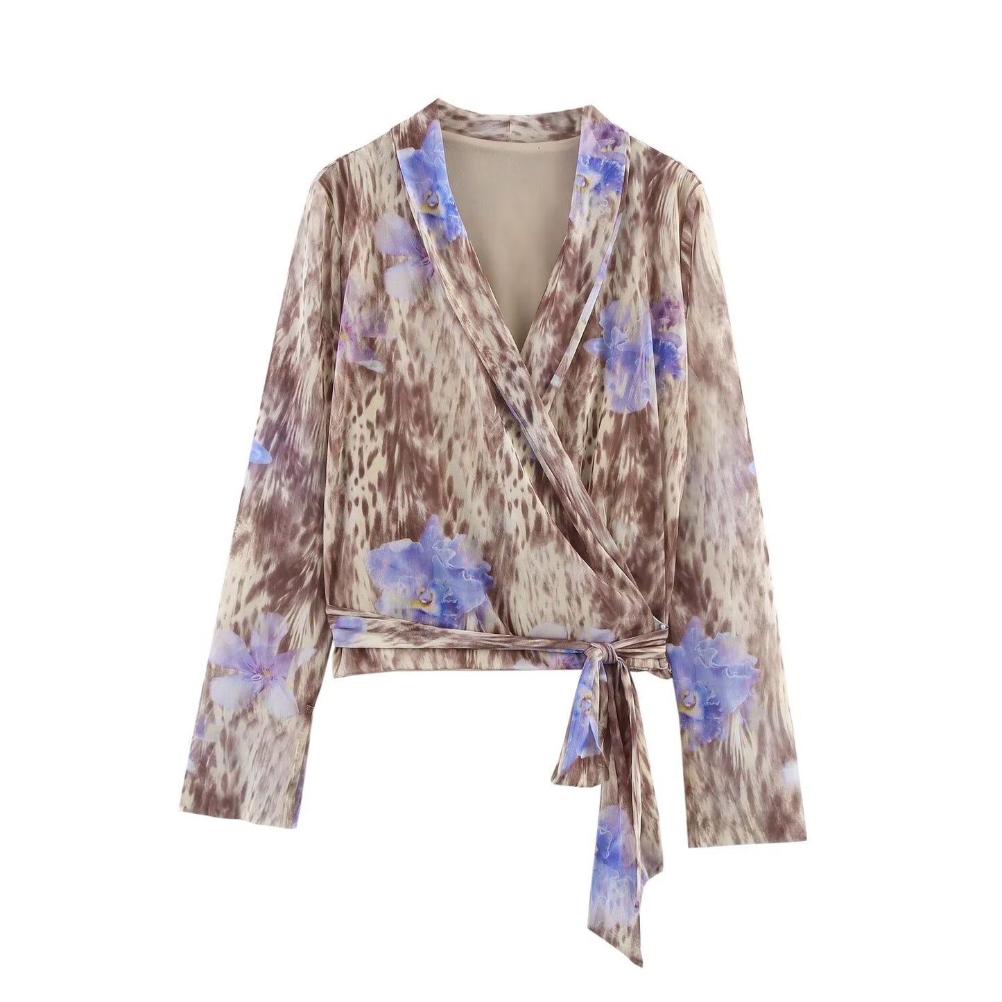 Women's 2025 new fashion printed tulle lace up shirt+Pants Women's suit