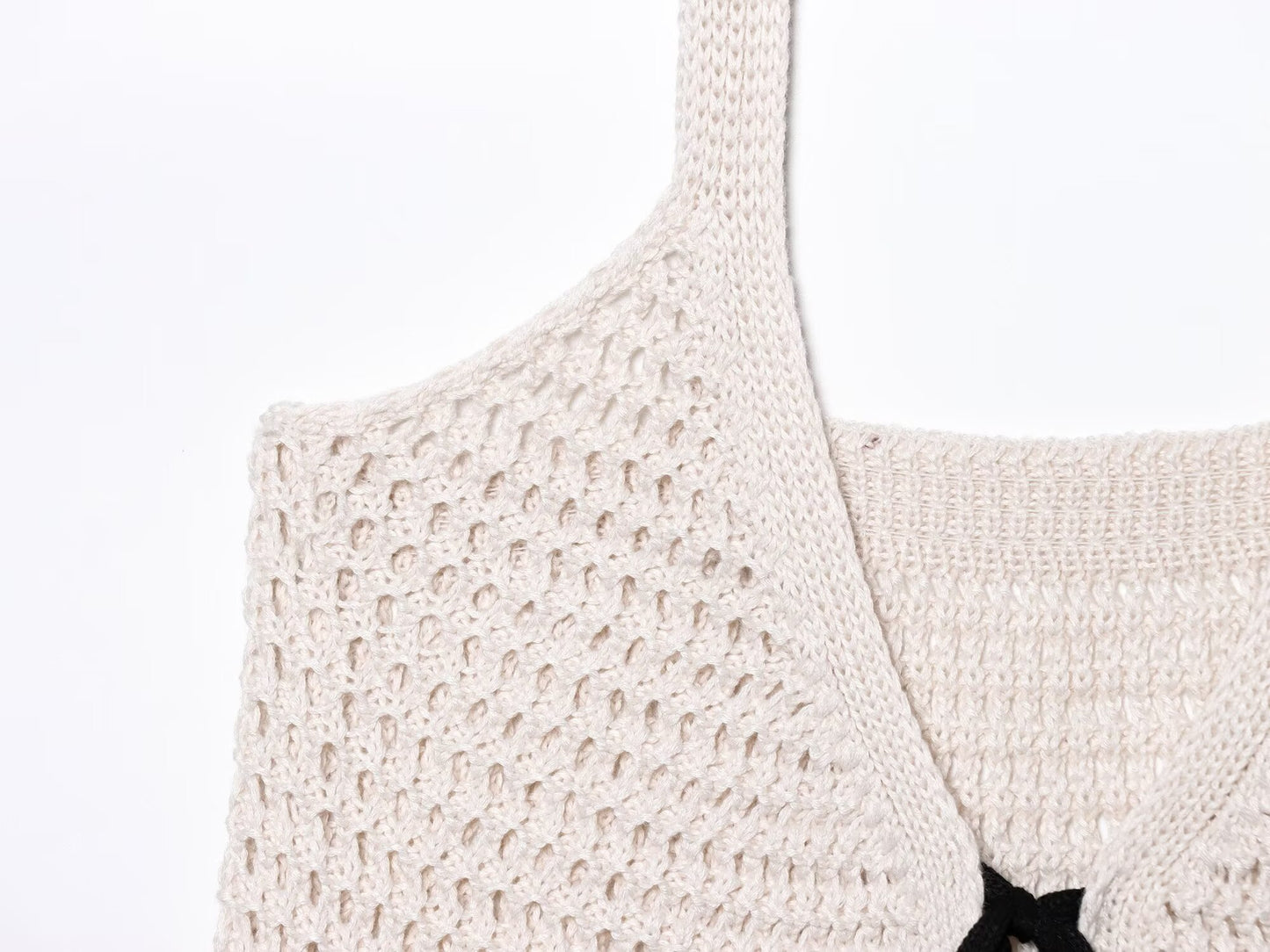 Women's new fashion bow Lace up decoration Slim crochet suspender top