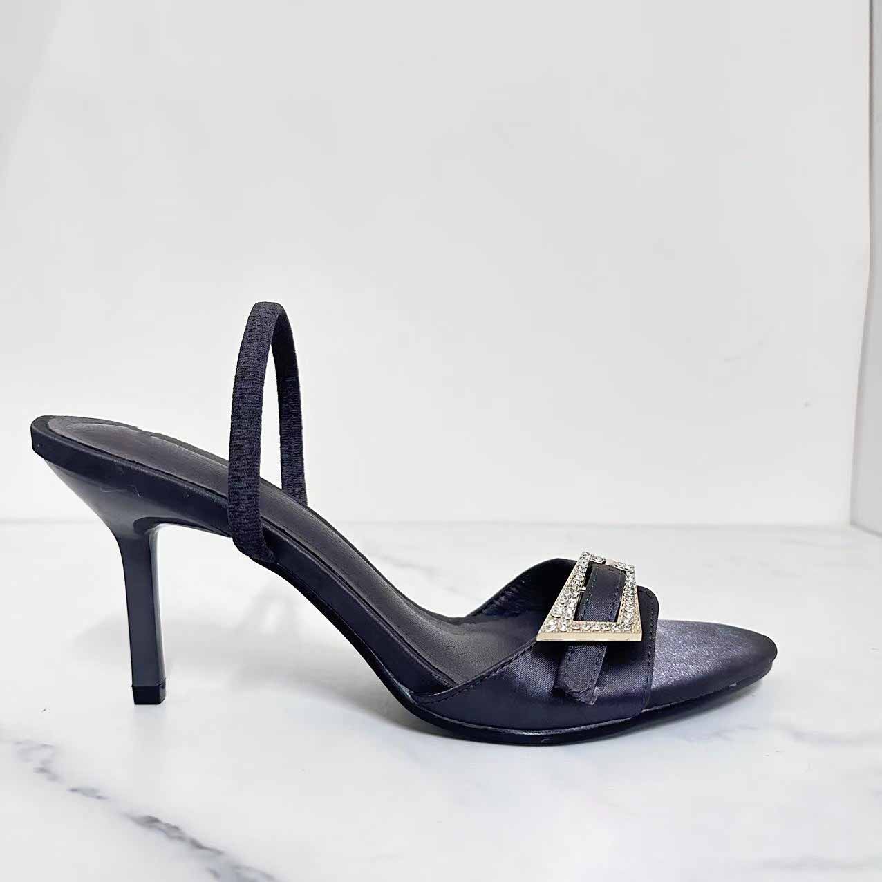 Women's New Fashion Joker Silk Satin Face Temperament Thin Heel Open Toe Muller Shoes Sandals.