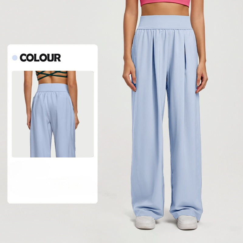 Women's new fashion Joker loose leisure sports high waist slim breathable straight pocket wide leg yoga pants.