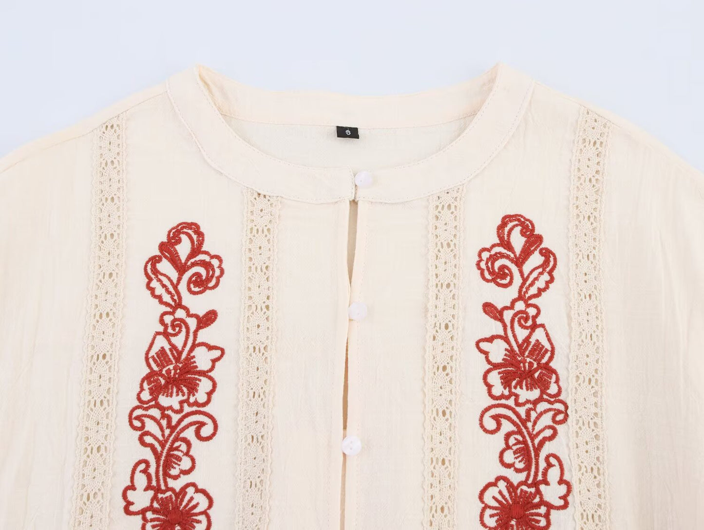 Ladies' 2025 new fashion loose lace up casual long sleeved embroidered shirt