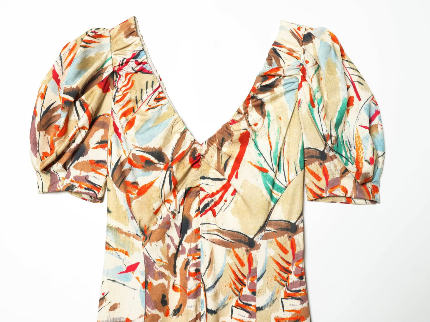 Women's Bubble Sleeve Printed Midi Dress