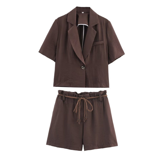 set woman 2 pieces new short sleeved single breasted lapel suit coat+Shorts suit