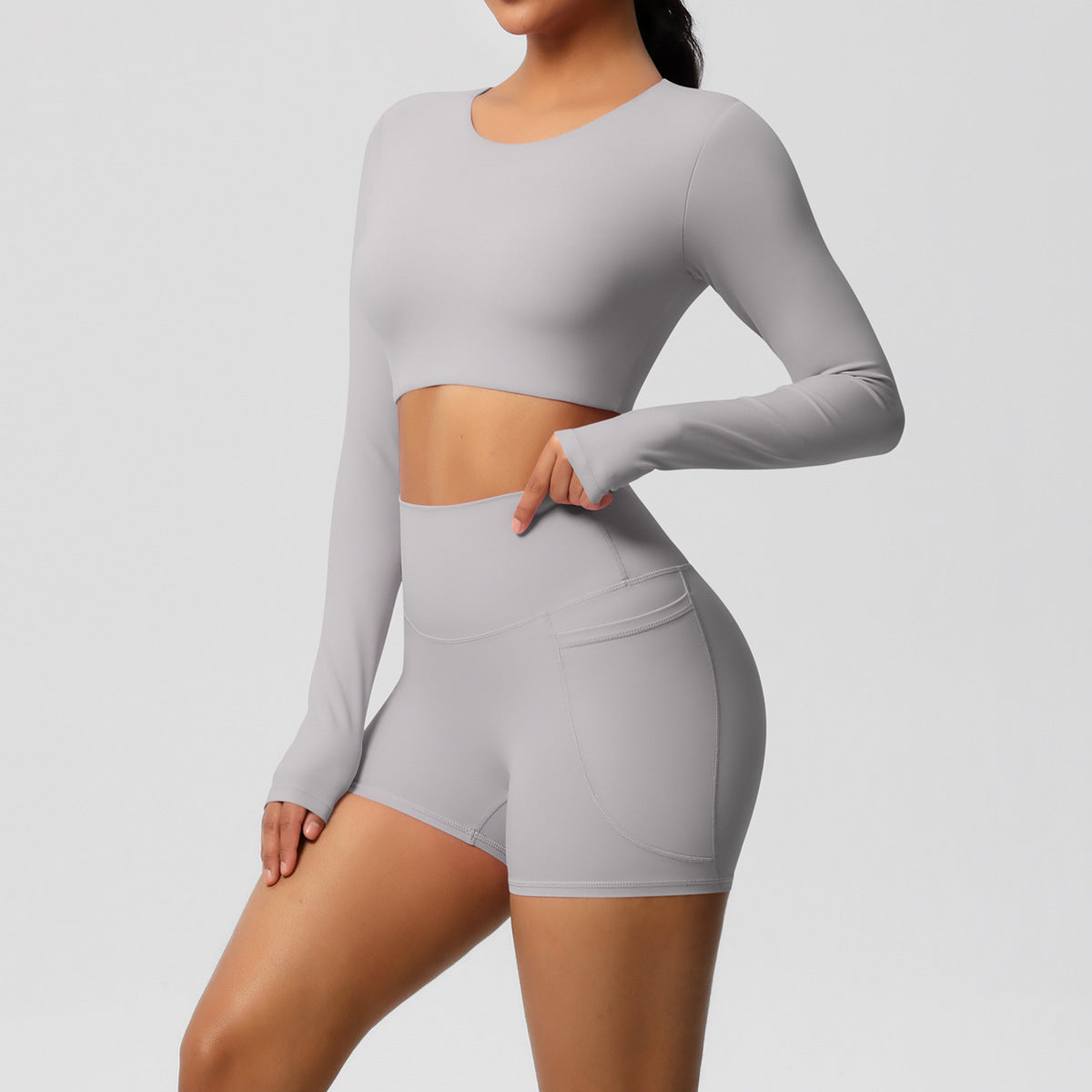 Ladies' New Solid Color Double-sided Nylon Sanding with Chest Pad Yoga Suit Sports Running Fitness Two-piece Suit