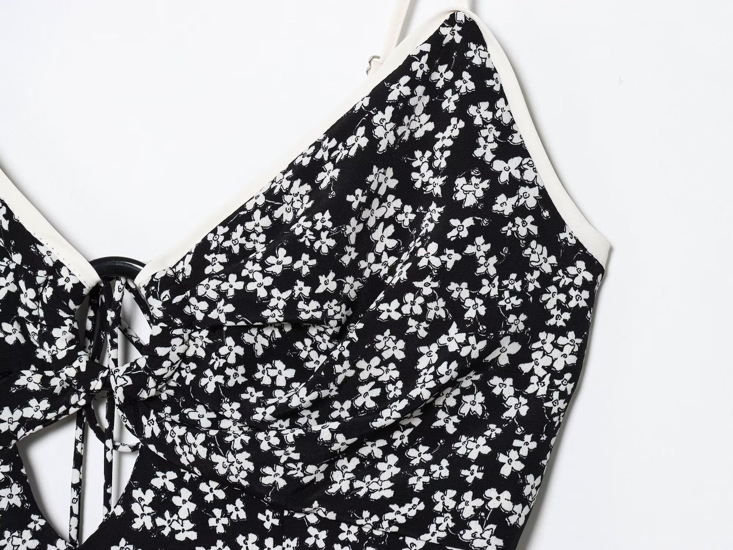 Women's New Fashion Flower Printed suspender Midi Dress