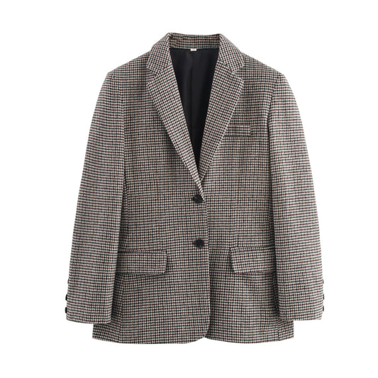 Women's casual single breasted checkered Blazer Coat