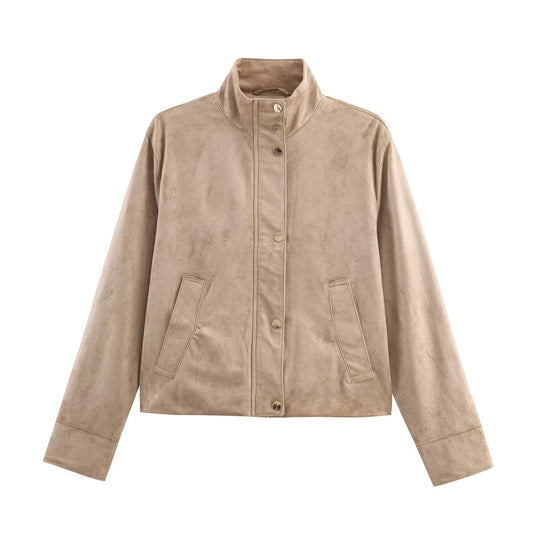 Women's new fashion anti suede effect stand collar jacket Coat
