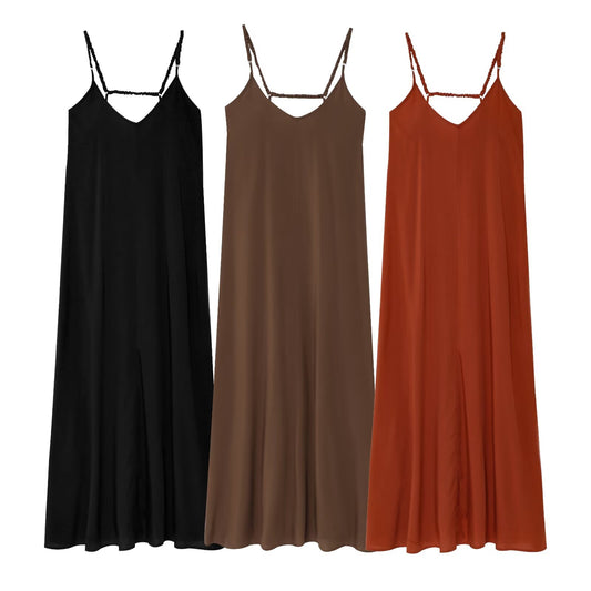 Women's new fashion loose draped sleeveless suspender MIDI dress