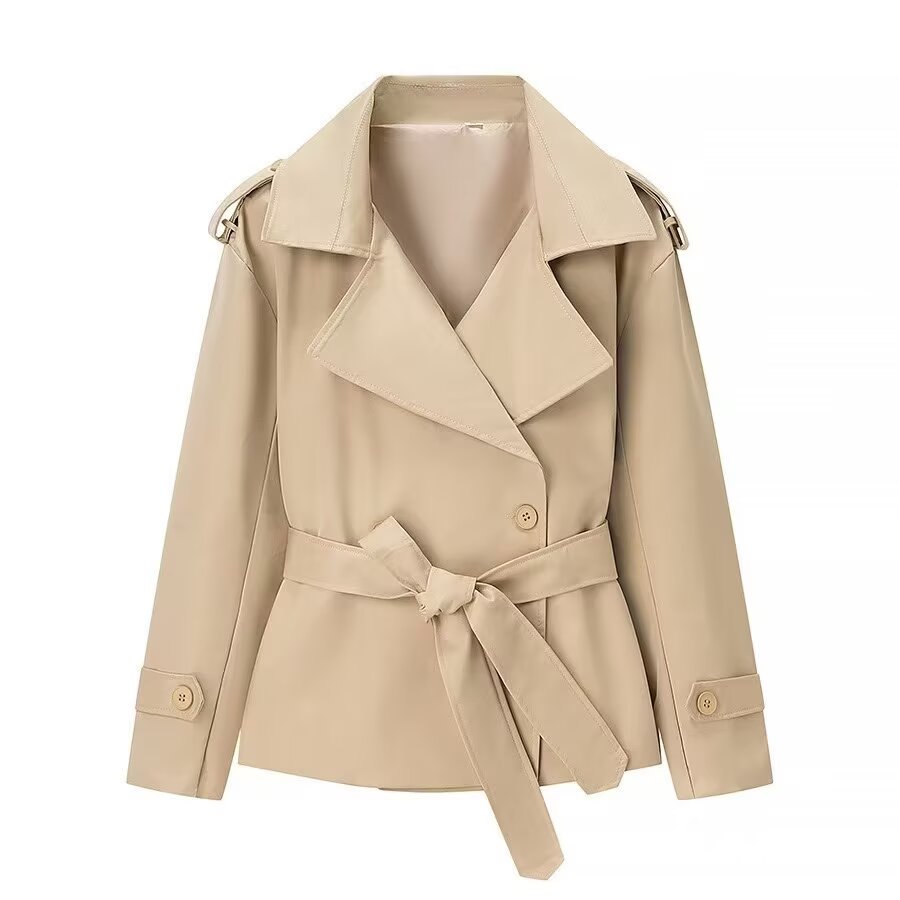 Women's with Belt short double breasted windbreaker Coat
