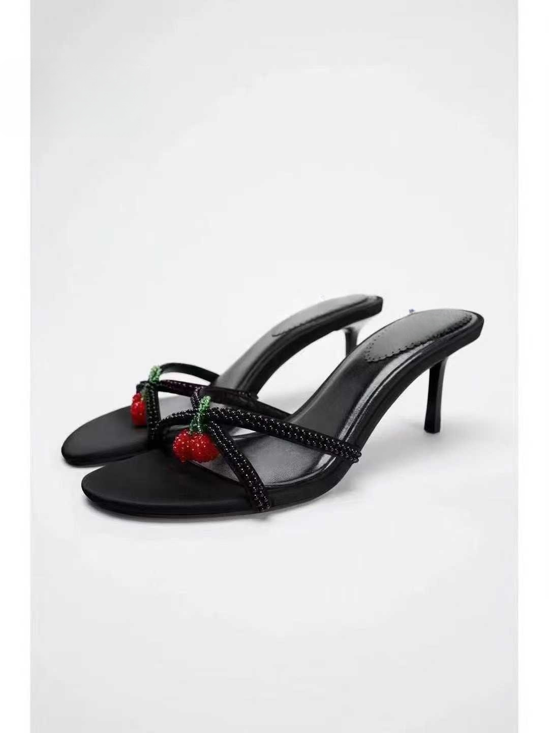 New arrival women's high heels, 2026 style, cherry pendant embellished stiletto open-toe shoes.