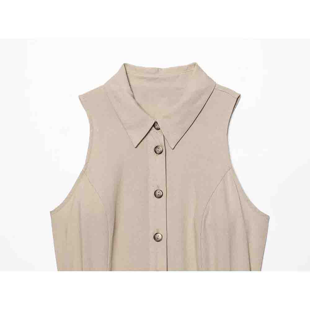Women's new fashion with belt slim single breasted sleeveless shirt style mini dress