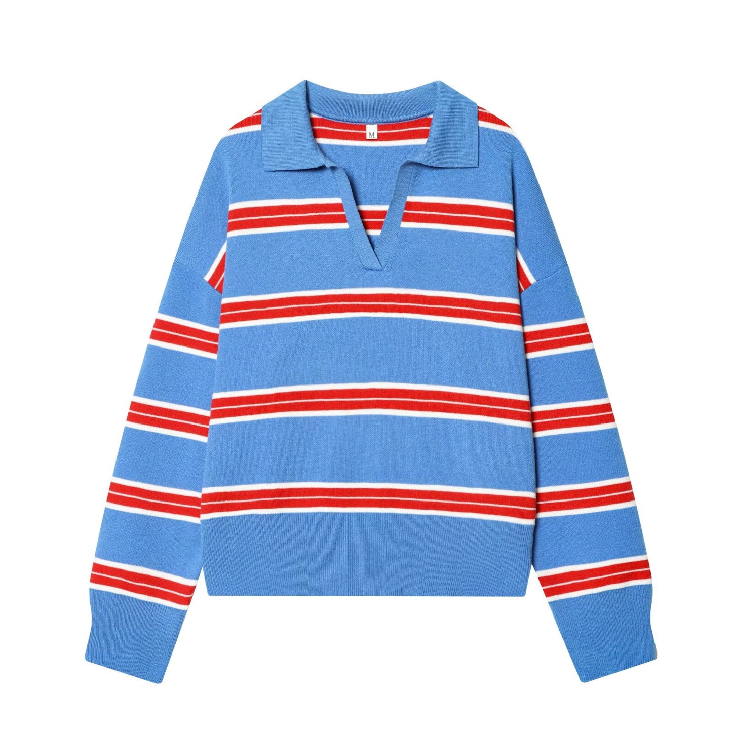 Women's casual striped knitted polo shirt