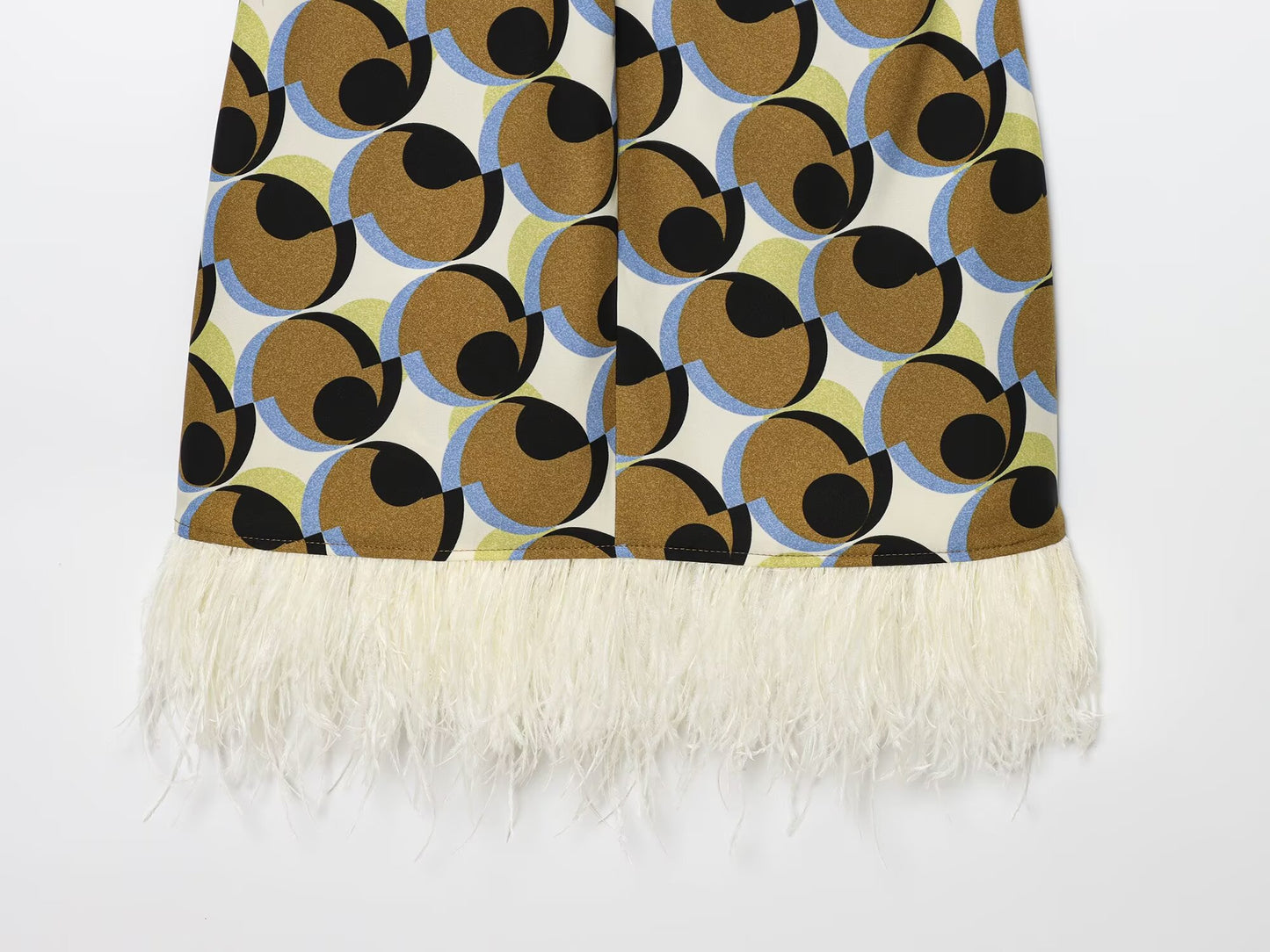 Women's New Fashion feather decoration geometric print hanging neck mini dress