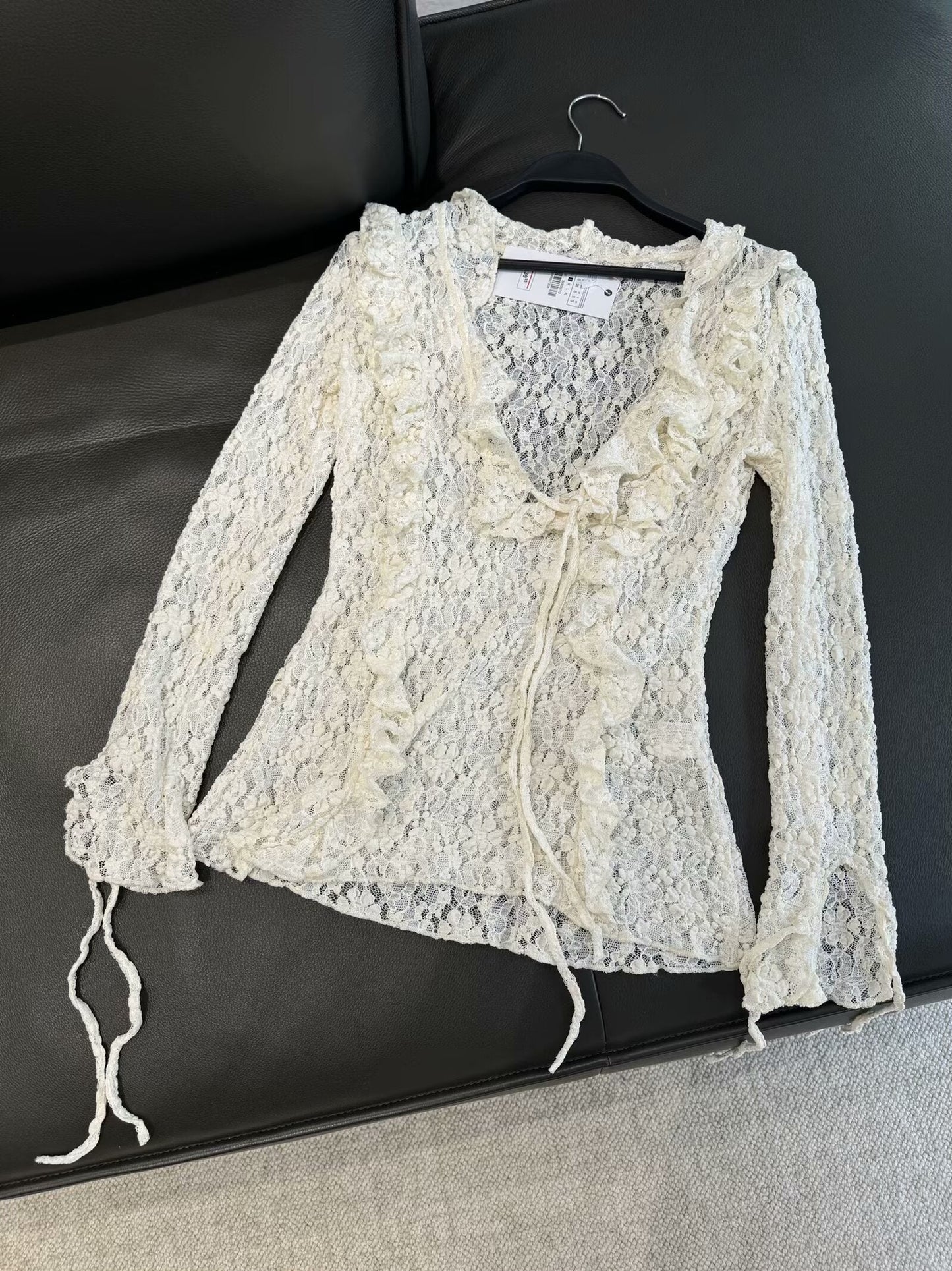 Women's 2025 fashion laminated decorative translucent shirt retro long-sleeved blouse chic top 