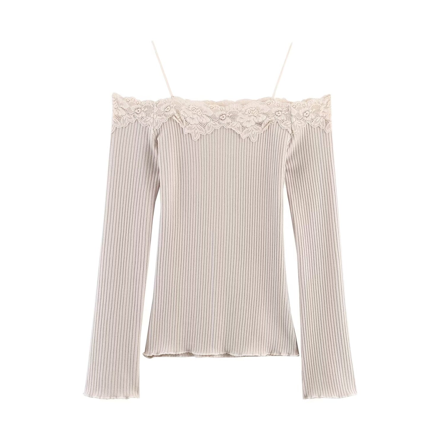 Women's off shoulder long sleeved patchwork T-shirt