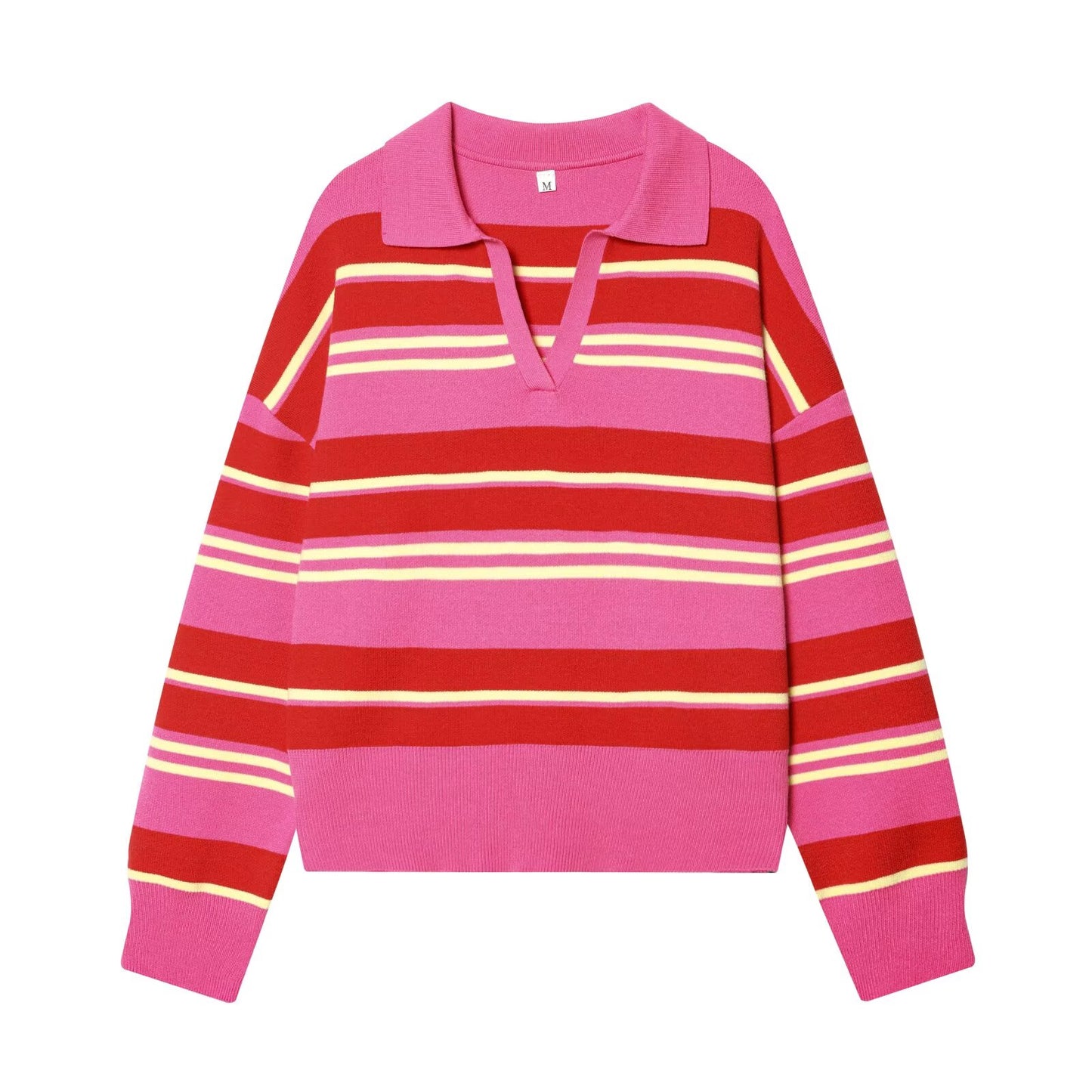 Women's casual striped knitted polo shirt