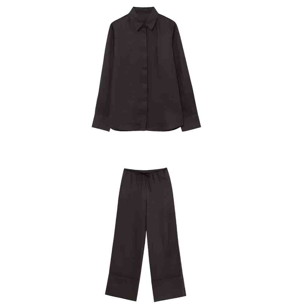 Women's new fashion loose linen blend long sleeved shirt+Pants Women's suit