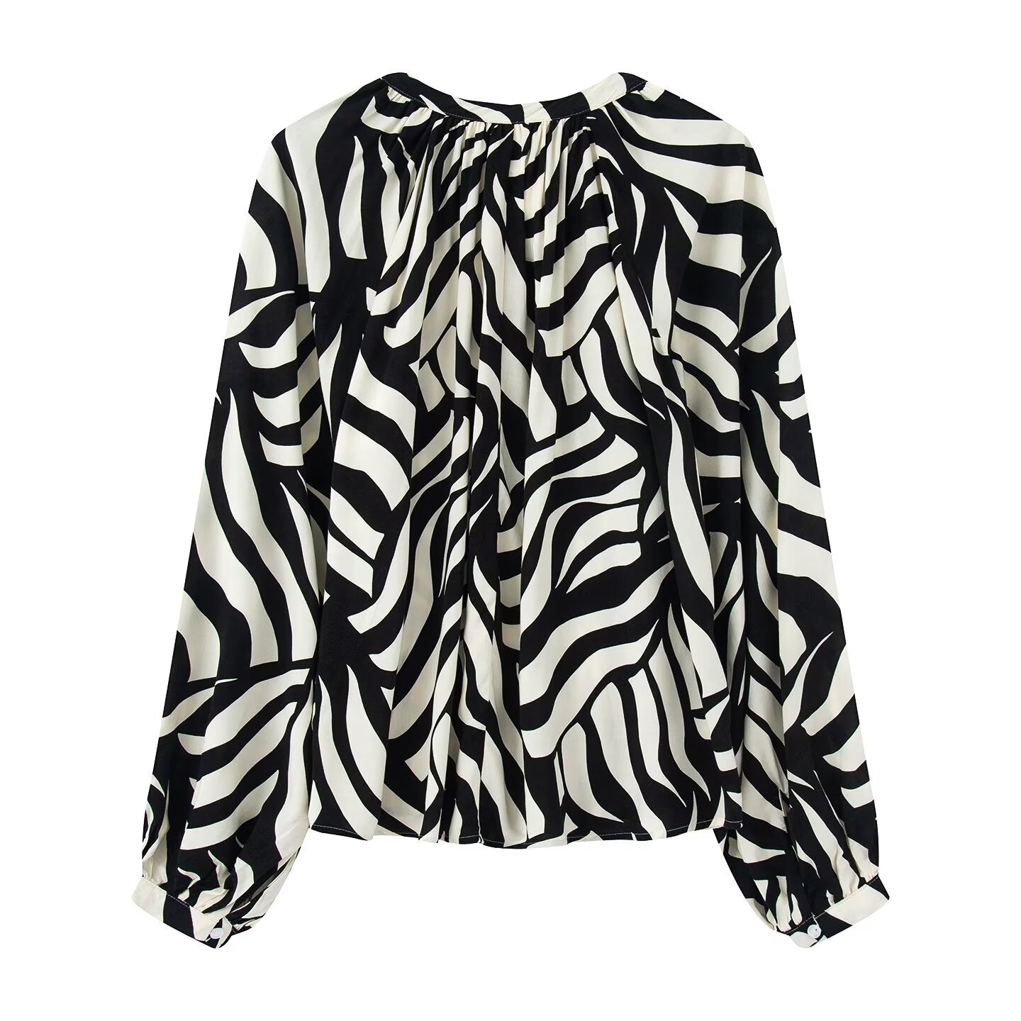 Ladies' 2025 New Fashion Loose Single breasted Lantern Sleeve Printed Top