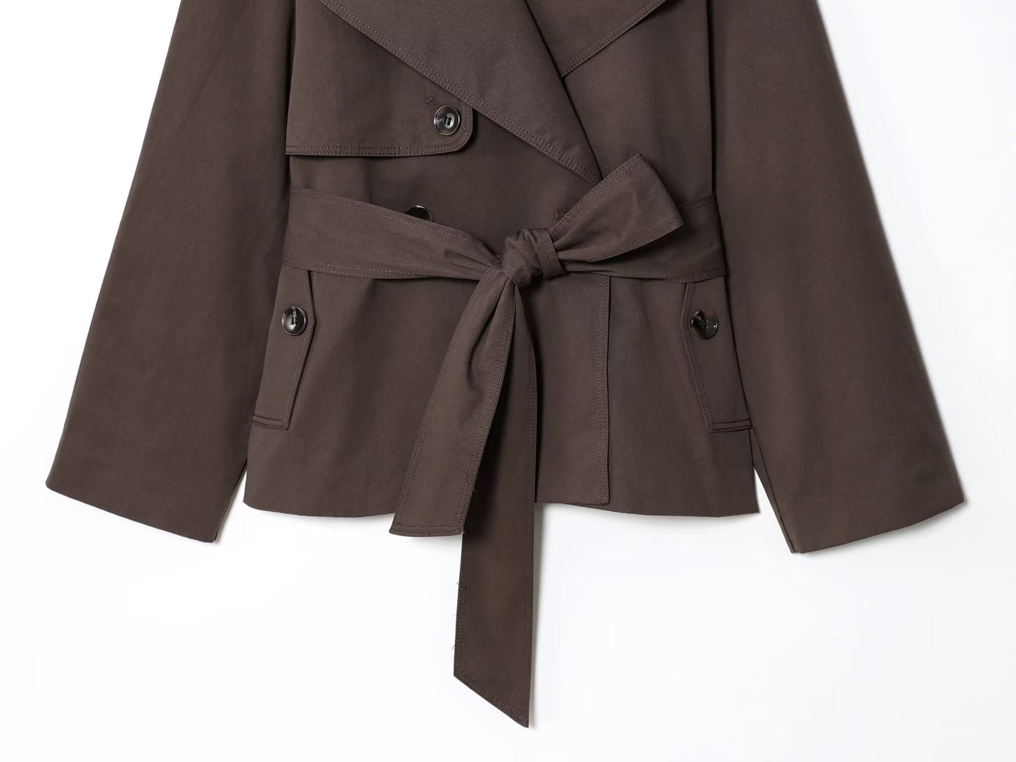 Women's New Fashion With Belt Short Double breasted Windbreaker Coat