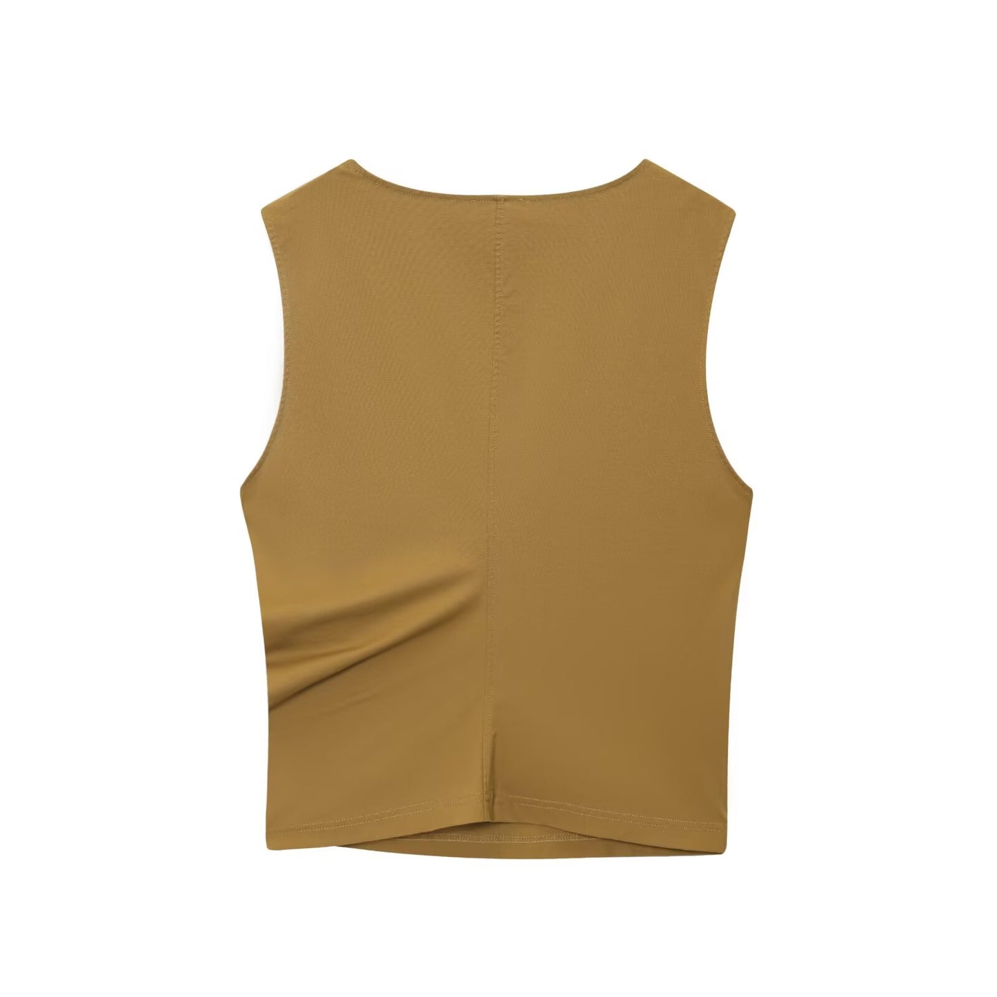 Women's new fashion slim boat neck pleated texture vest top