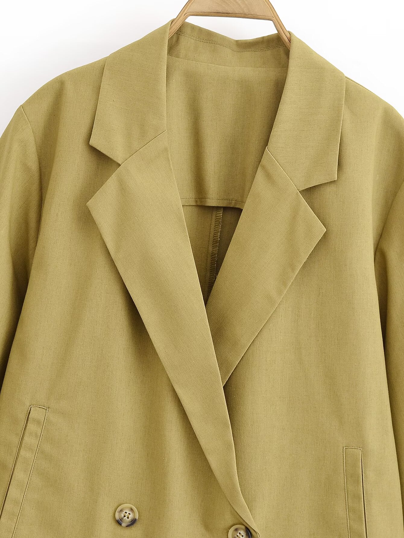 Women's new fashion loose linen blend double breasted suit coat