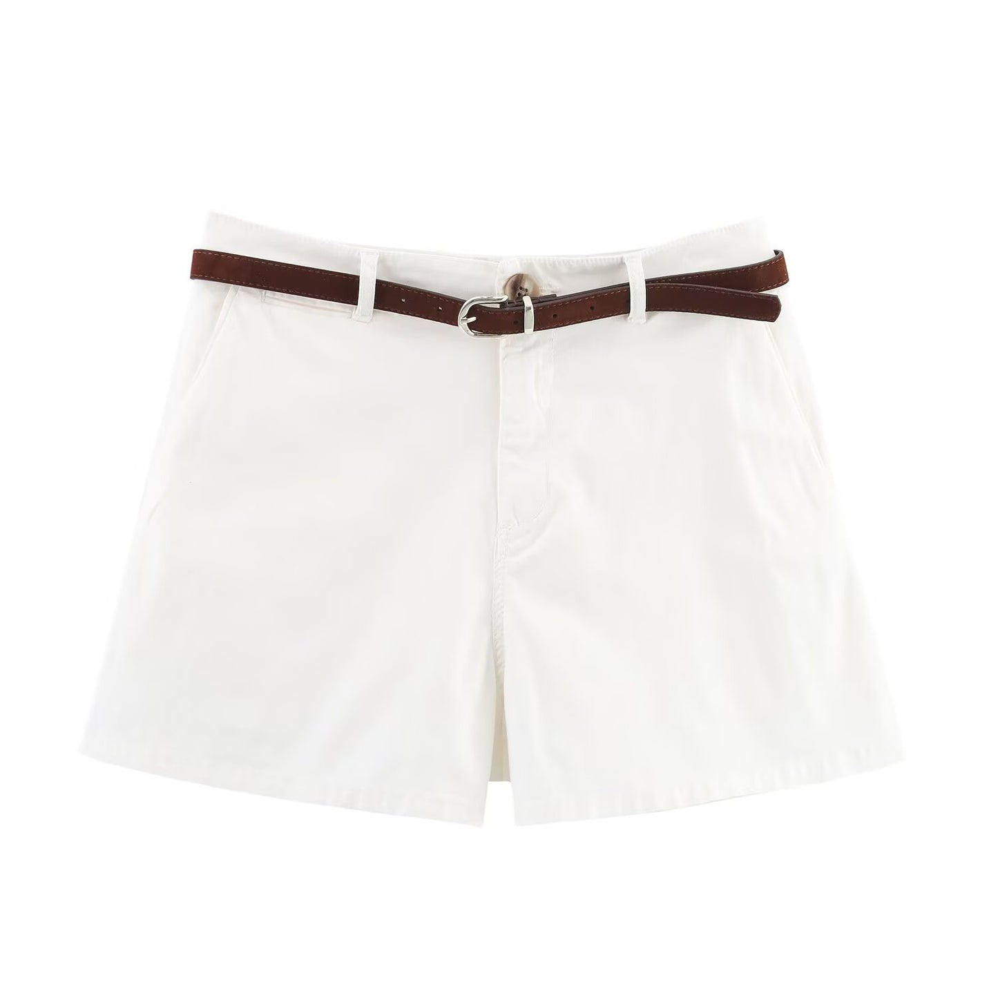 Women's' New Fashion With Belt Side Pocket Casual Versatile High Waist Shorts