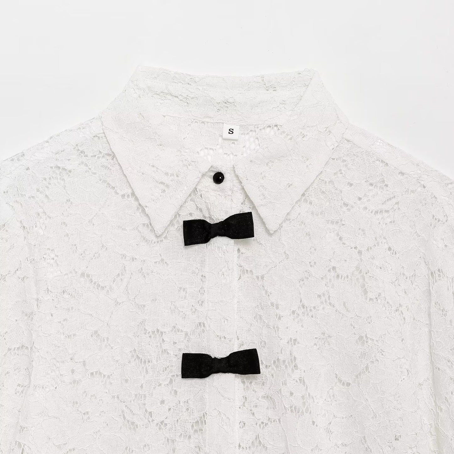 Women's bow decoration casual lapel lace shirt