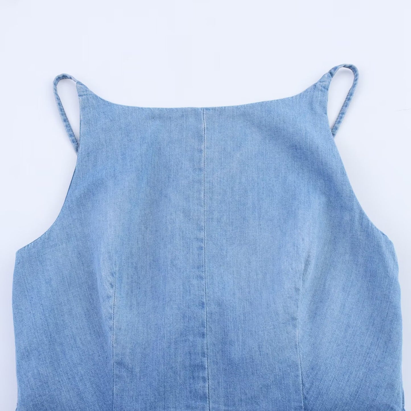 Women's new fashion sleeveless backless denim short jumpsuit