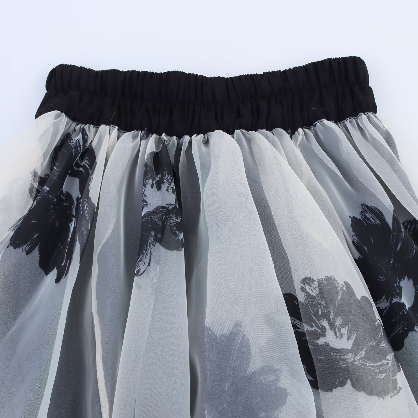 Women's' New Fashion sleeveless transparent stiff yarn printed strapless MIDI dress