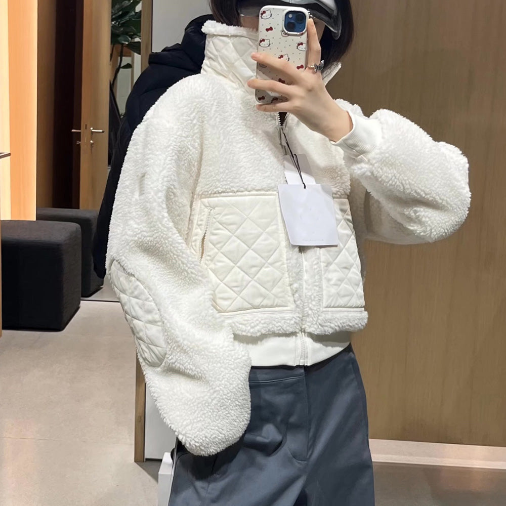 Women's Autumn and Winter New Fashion Joker Warm Cashmere Collar Short Thick Zipper Coat.