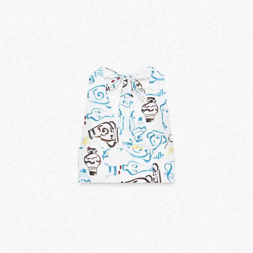 Women's new fashion printed poplin hanging neck collar top+Skirts Women's suit