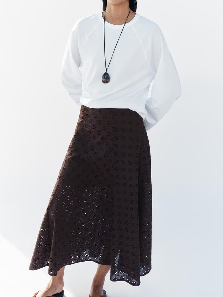suit Women's 2 pieces hollowed out embroidered shirt+Pants+Skirts