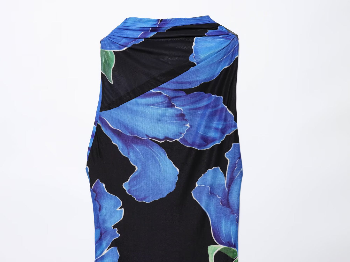 Women's new fashion backless bow decoration slim draped printed MIDI dress