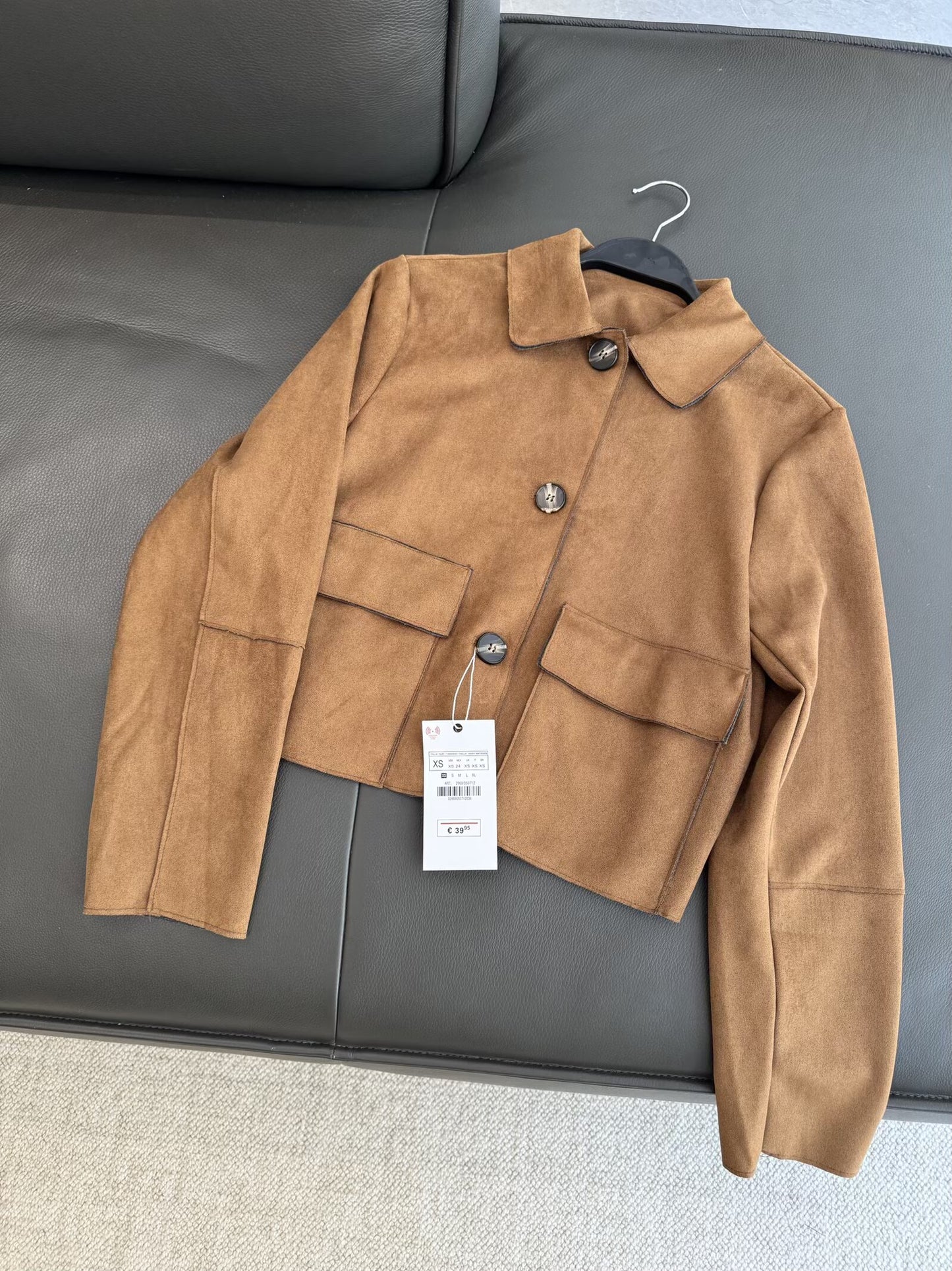 Women's 2025 fashion anti suede Leather effect short zipper jacket Coat