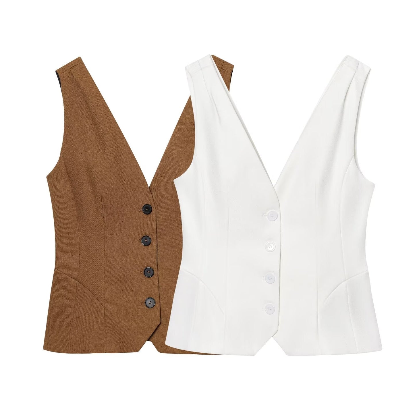 Women's new fashion slim single breasted linen blended V-neck vest